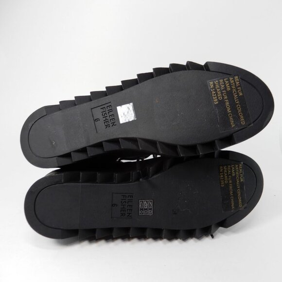 Eileen Fisher Kenille Wedge Bootie Size 6 Black Suede Genuine Shearling Trim NEW - Picture 10 of 14